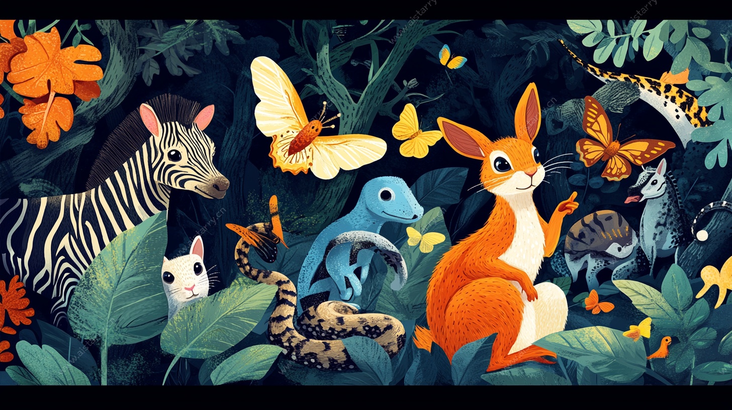 森林动物聚会插画