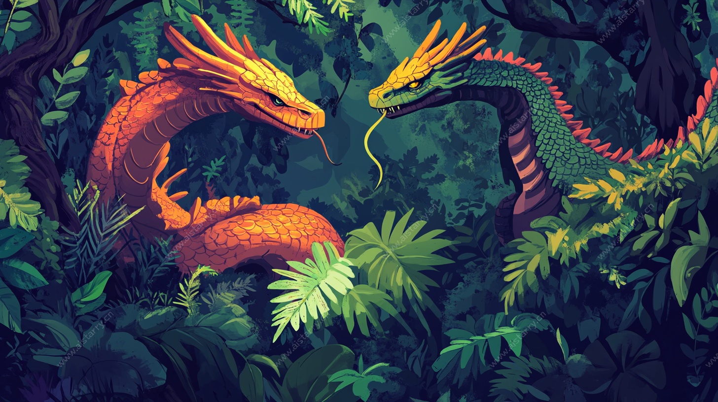 双生龙在丛林对视