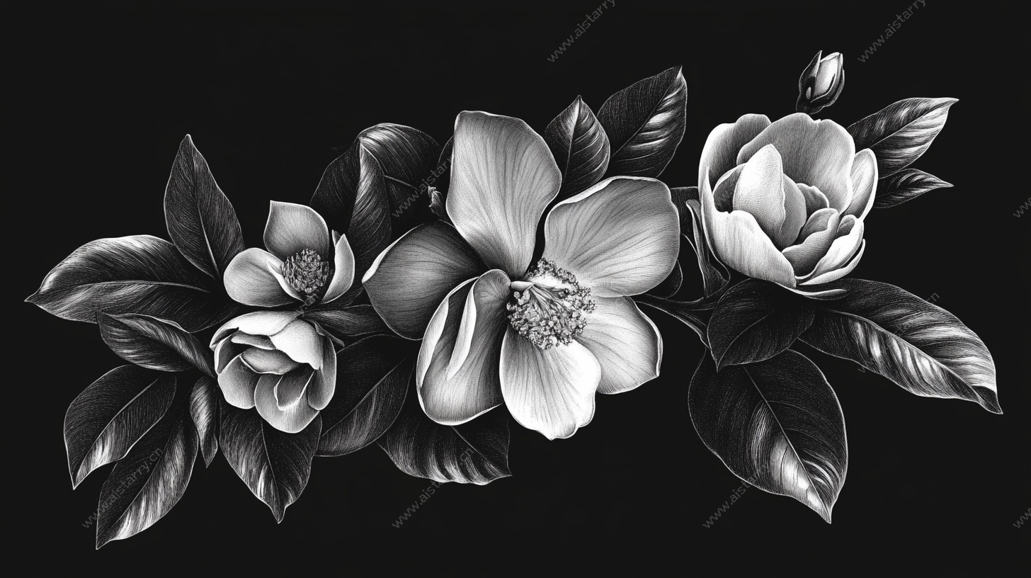 黑白花卉插画