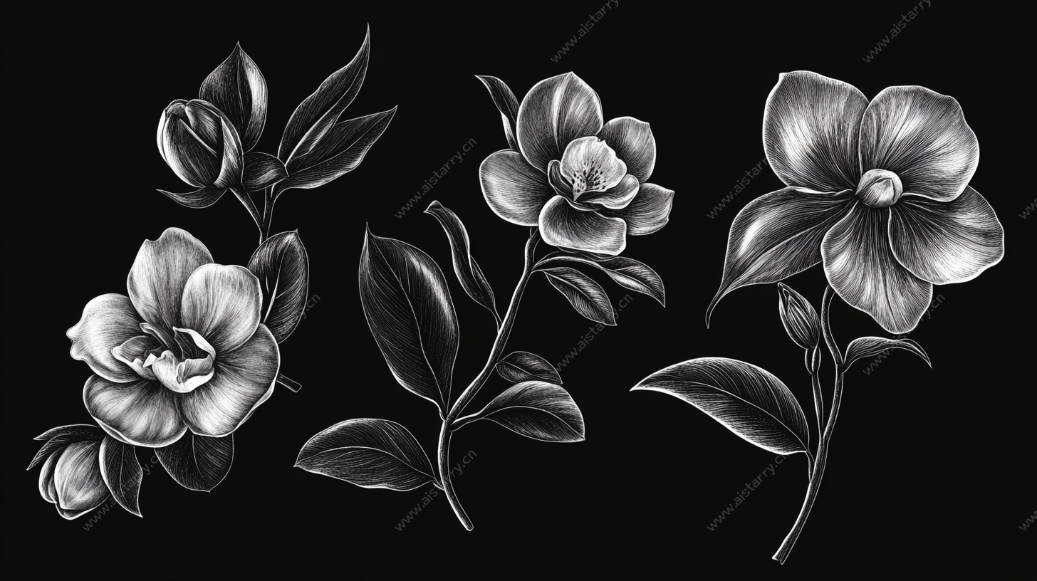 黑白花卉插画
