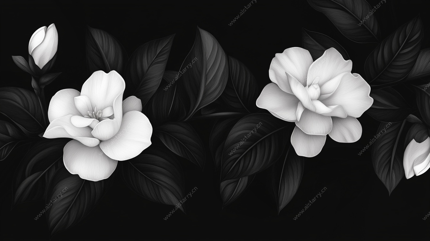 黑白栀子花图案背景图