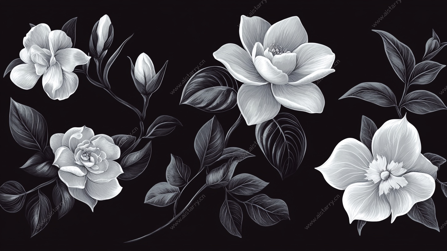 黑白花卉插画