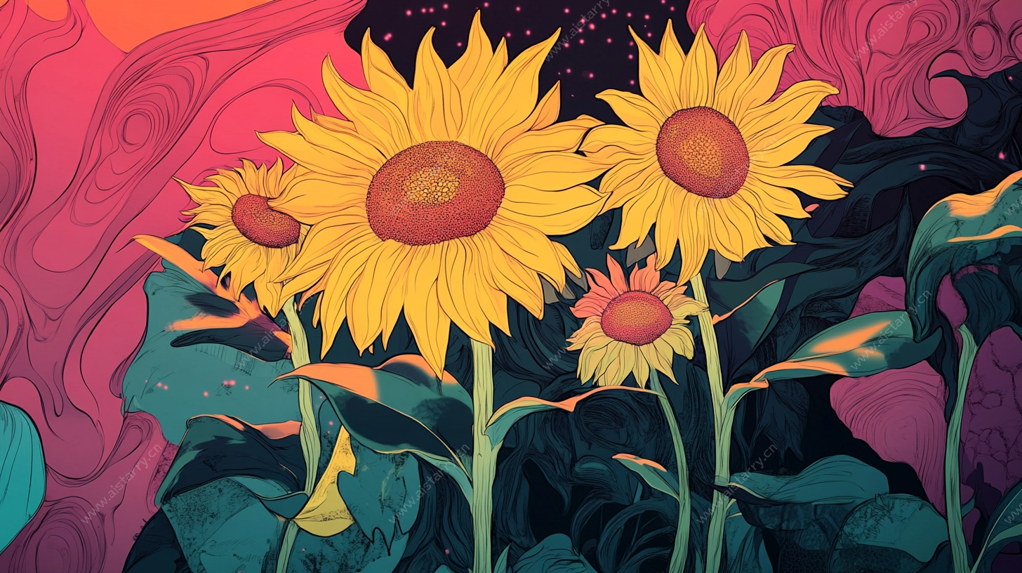 梦幻向日葵插画