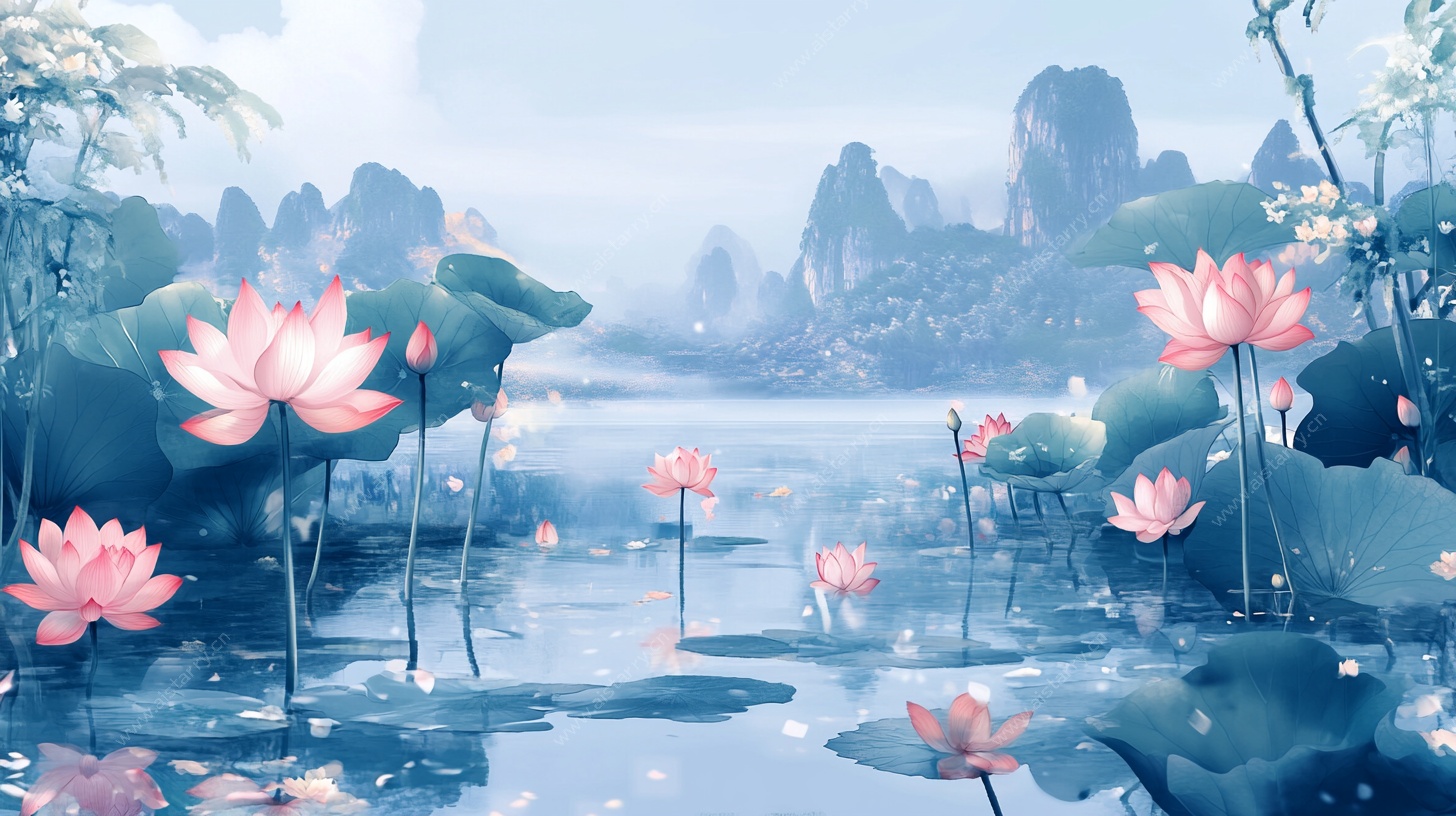 水墨荷塘山水意境图