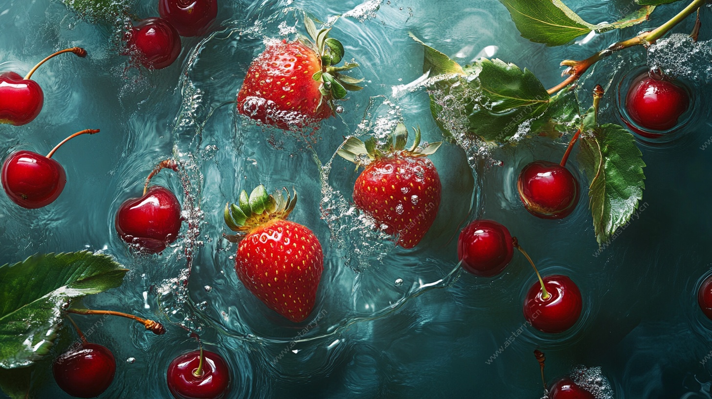 浆果入水瞬间的清新画面