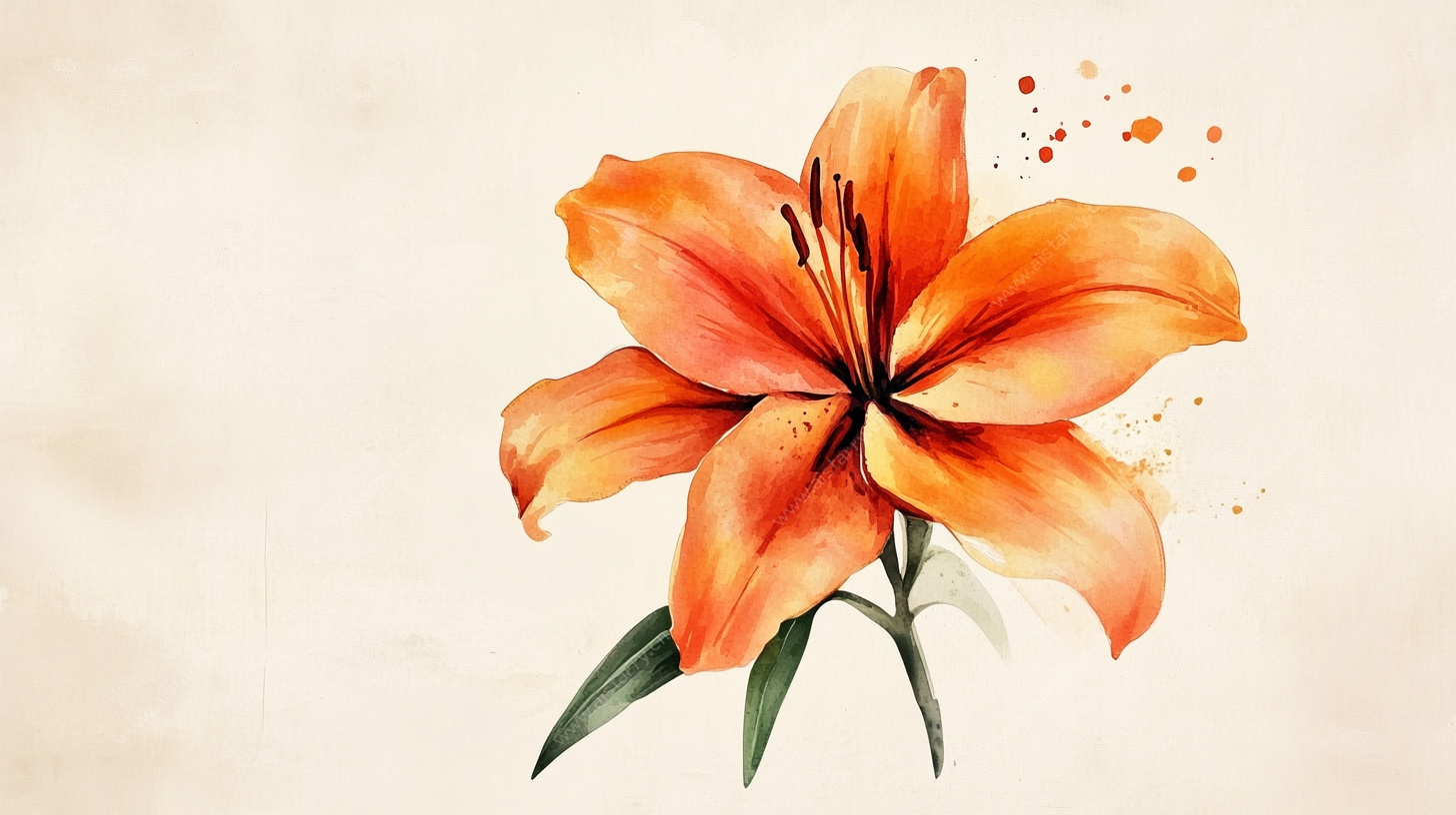 橙色水彩百合花插画