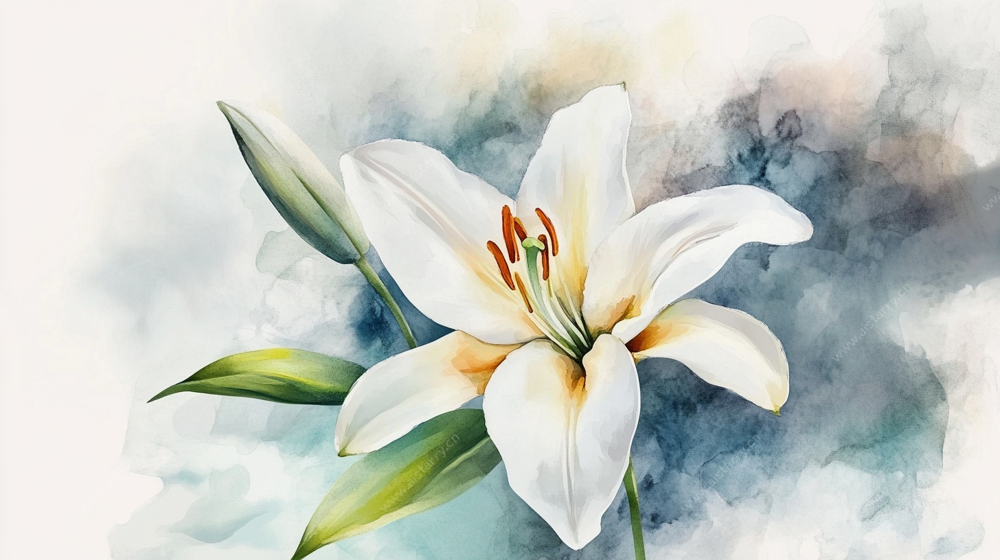 水彩百合花特写