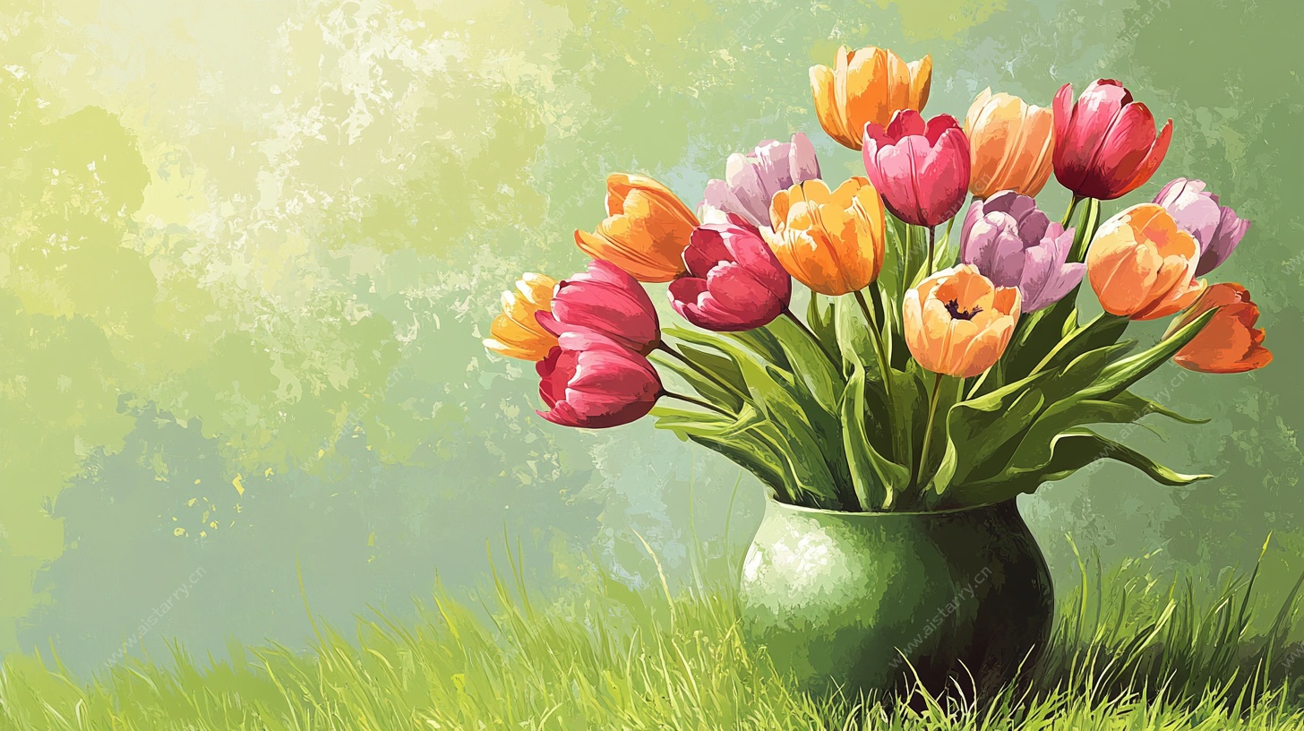 花瓶中的多彩郁金香