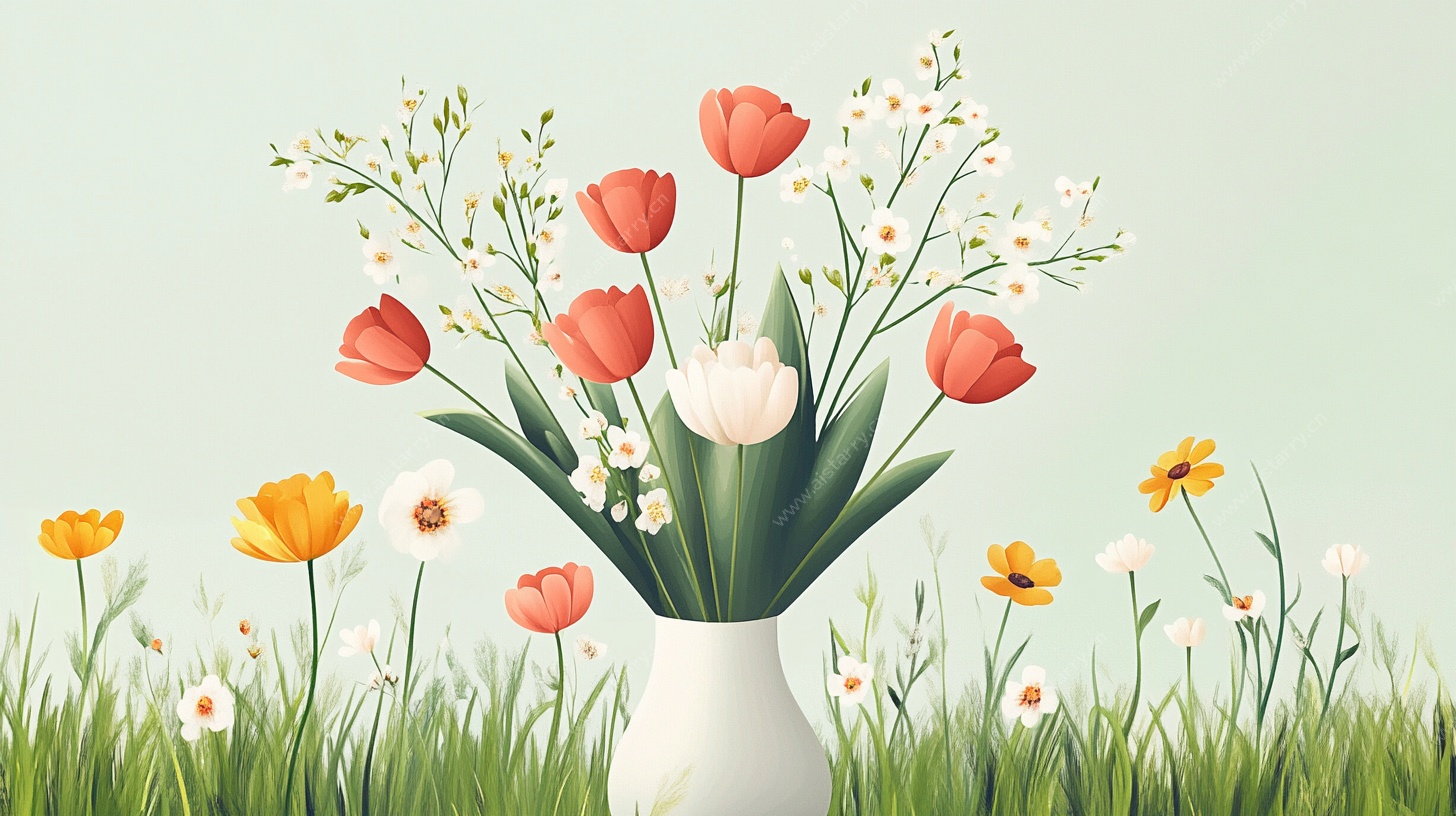花瓶中的多彩花卉插画
