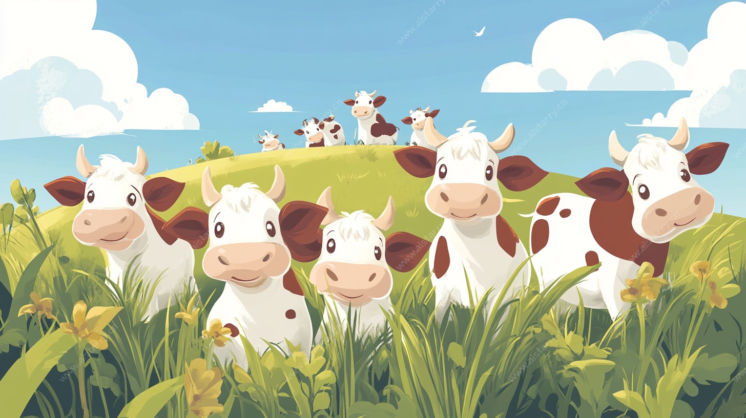 田园牧歌 可爱奶牛的草地时光
