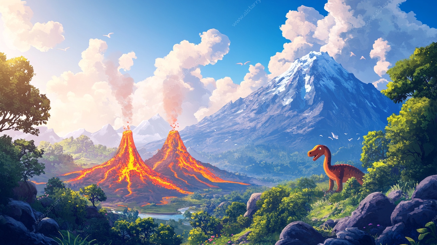 恐龙时代的火山景观