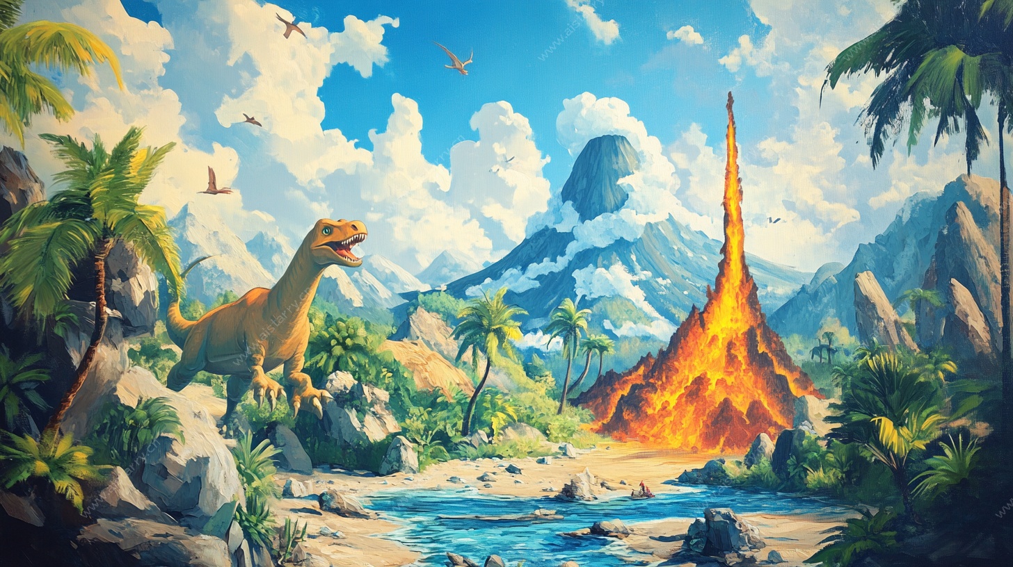 恐龙时代的奇幻火山景观