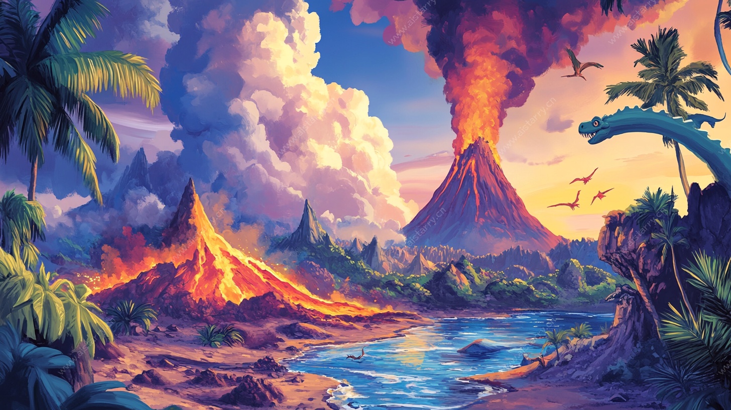 梦幻火山岛屿景观