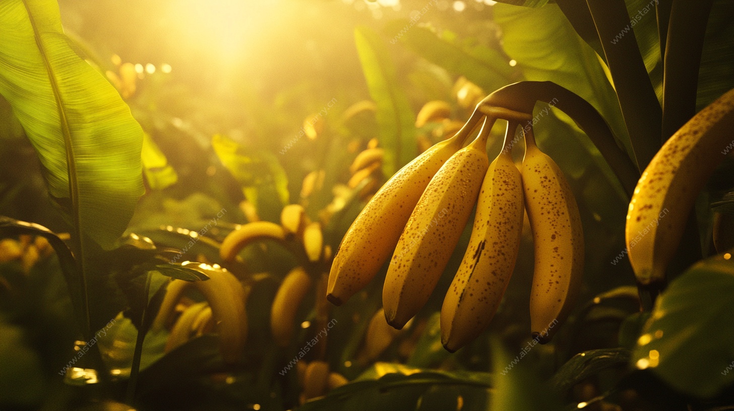 阳光照耀下的金黄香蕉