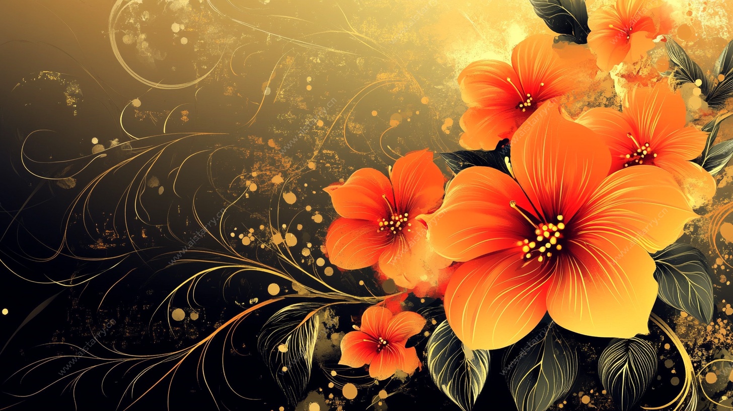 橙色扶桑花梦幻背景图