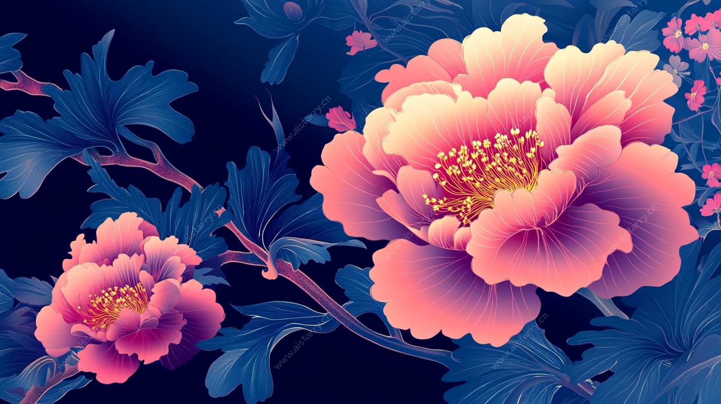 夜下盛开的绚烂牡丹