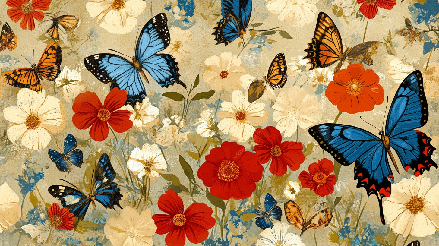 蝴蝶繁花绘景图