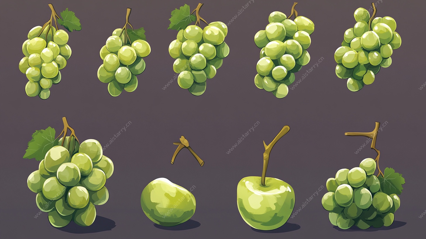 青葡萄与苹果插画集合