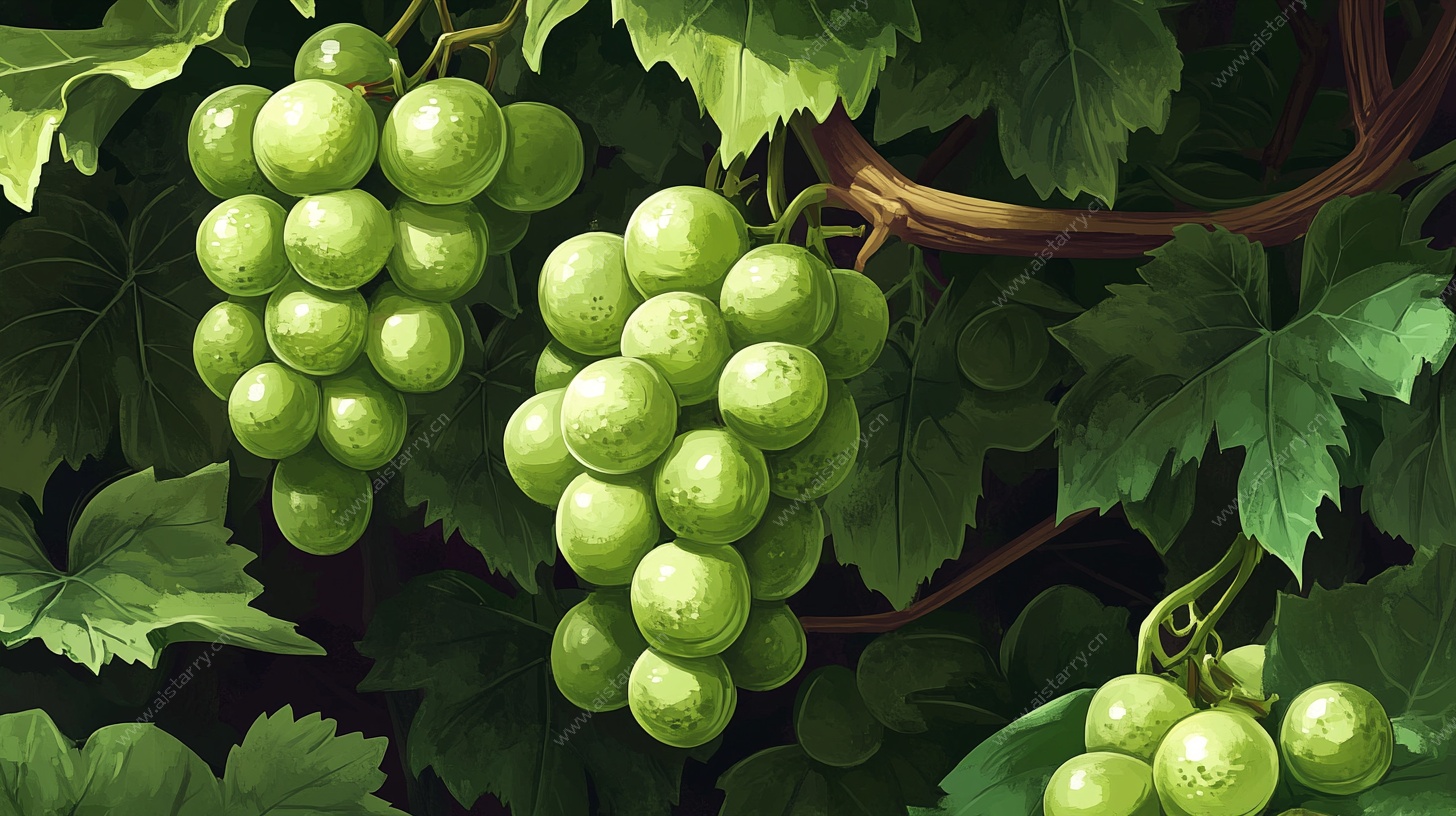 青绿葡萄挂藤插画