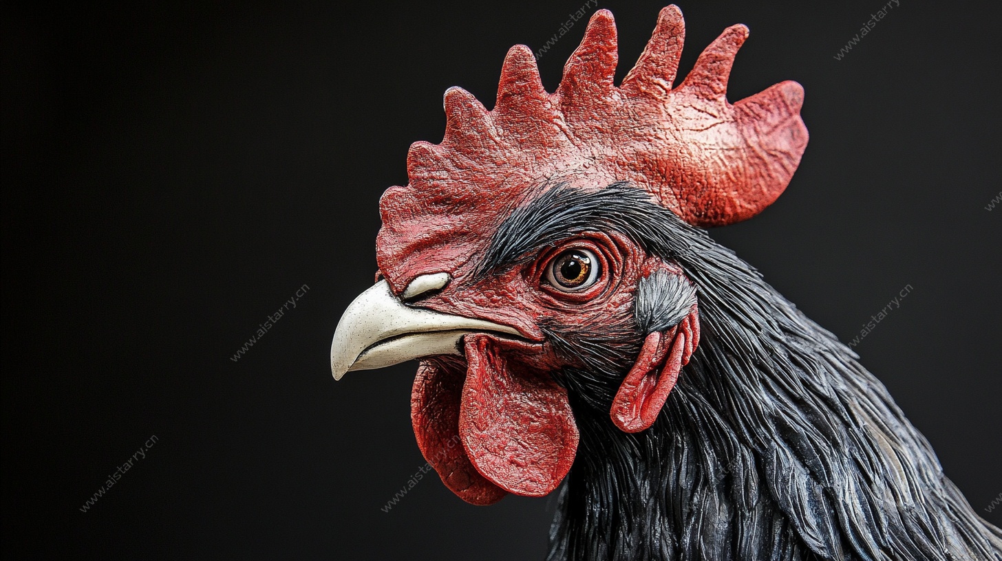 公鸡头部雕塑特写