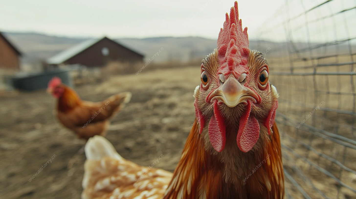 特写 好奇的农场母鸡