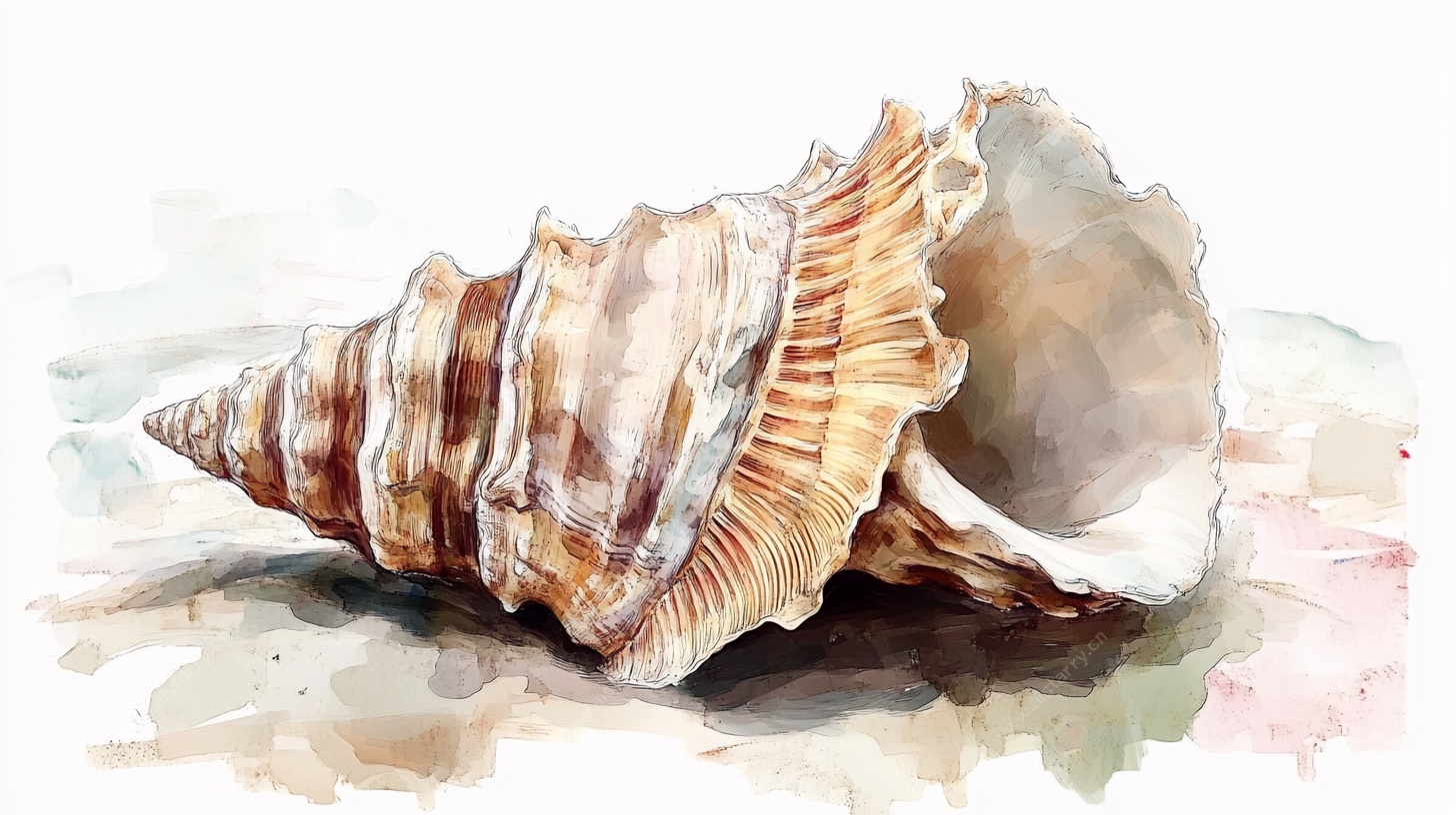 水彩绘海螺特写