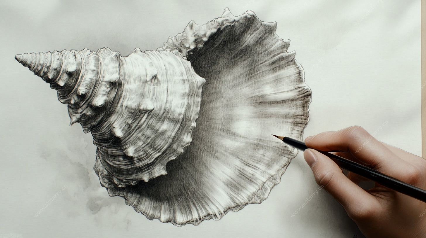 手绘海螺创作瞬间