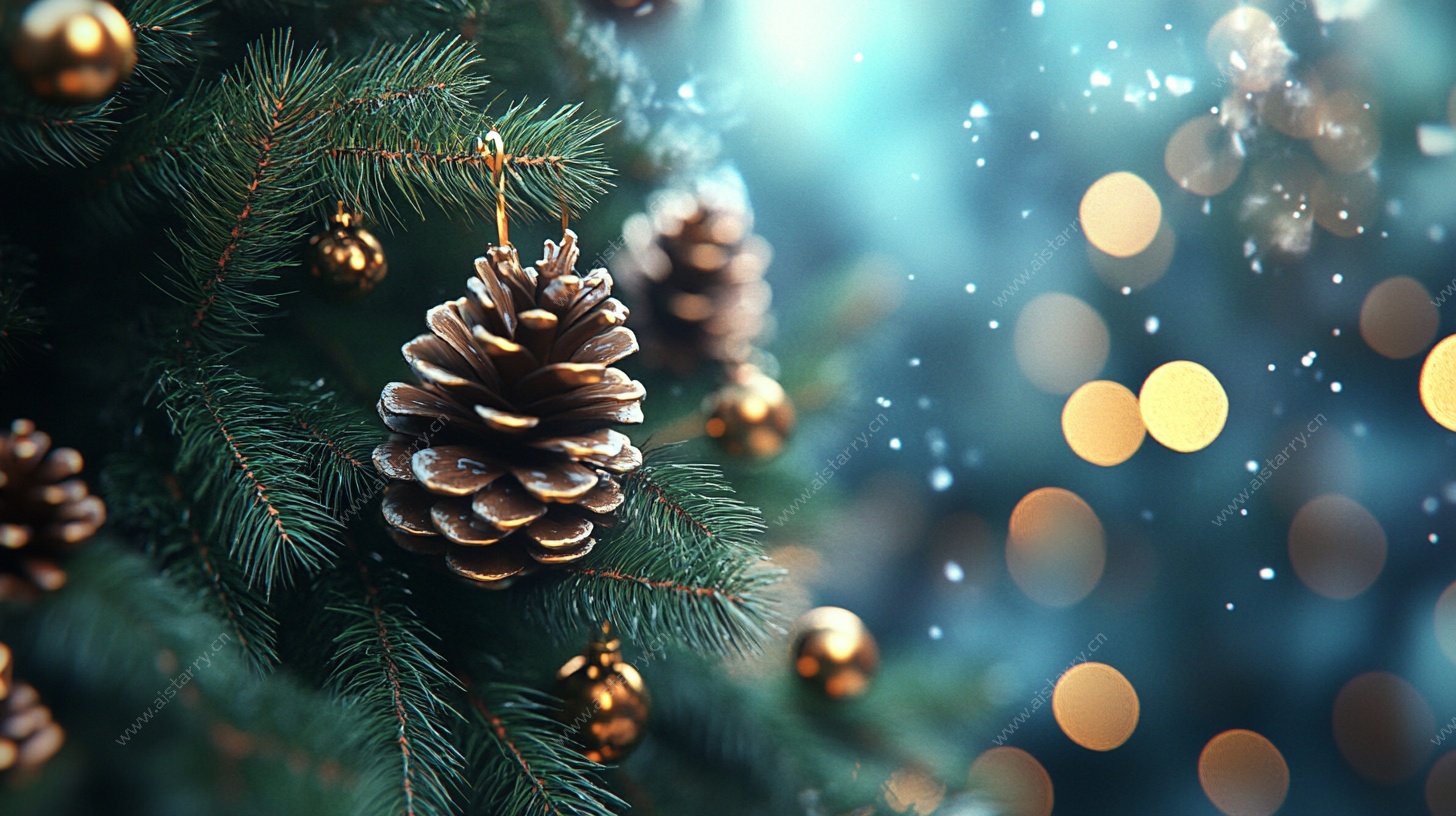 圣诞松枝上的松果装饰