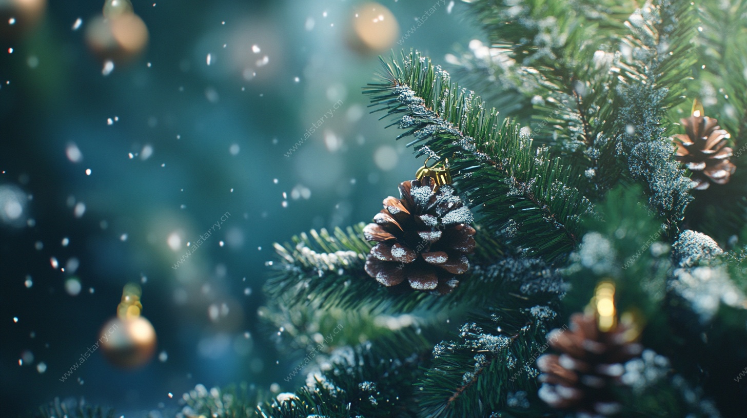 圣诞松枝雪景装饰图