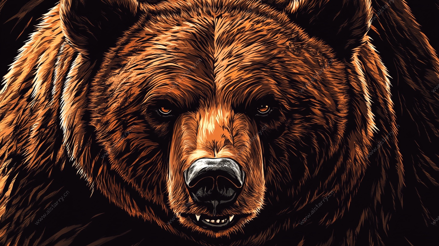 棕熊头像特写插画