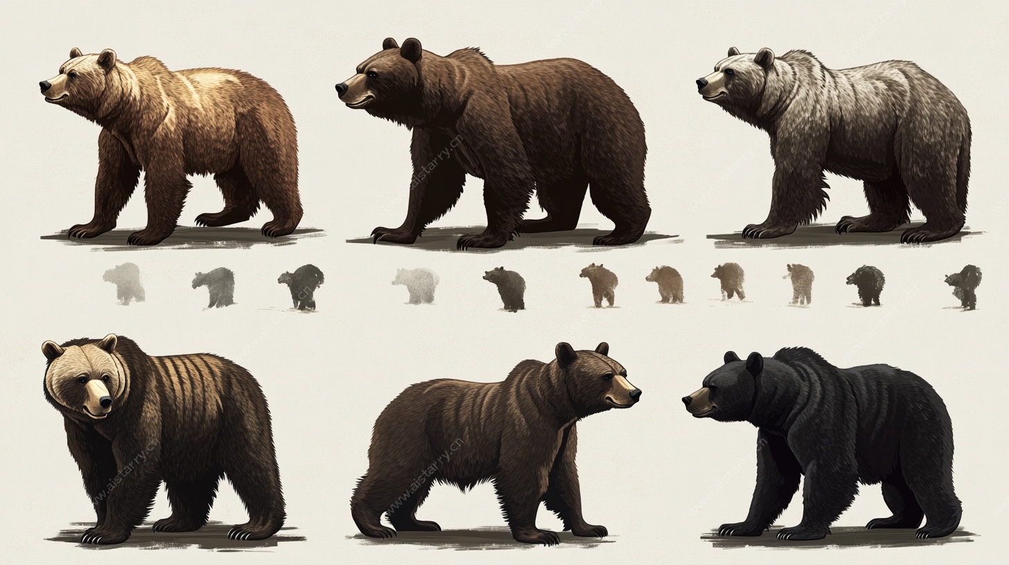 多样姿态的写实棕熊集合