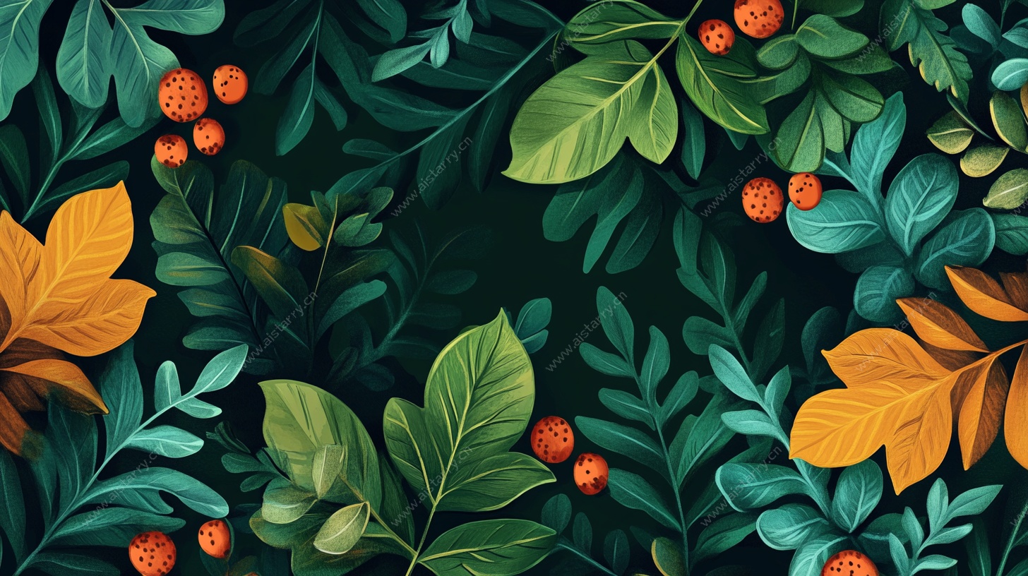 森林叶果无缝图案背景