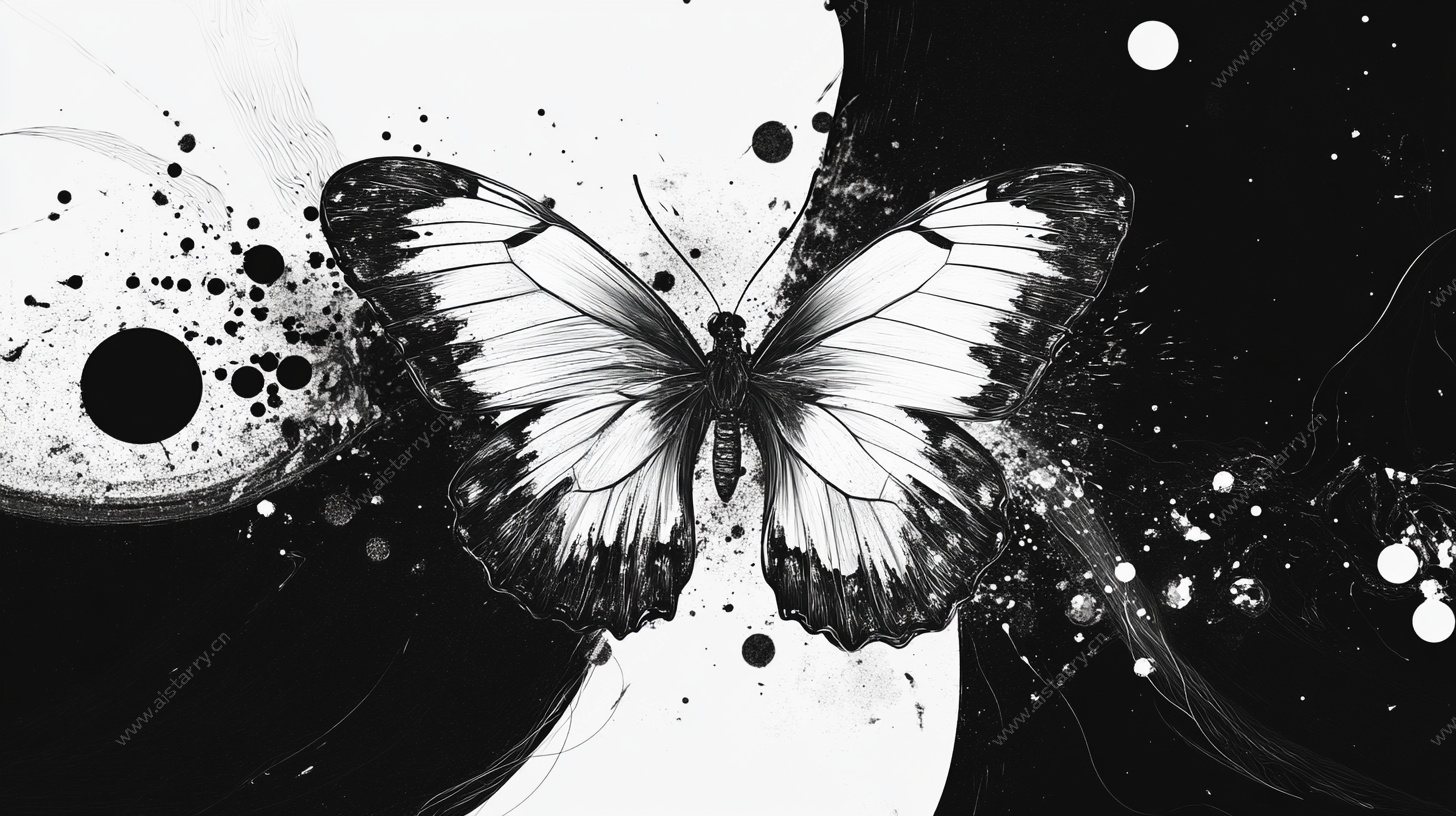 黑白蝶影水墨风艺术图