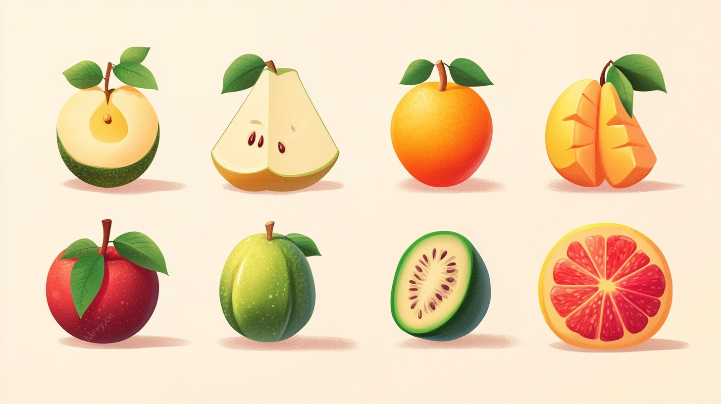 多彩卡通水果集合插画