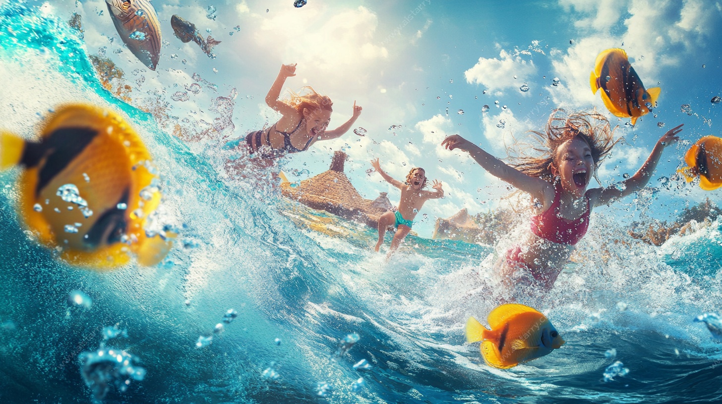 夏日海中欢乐嬉戏时刻