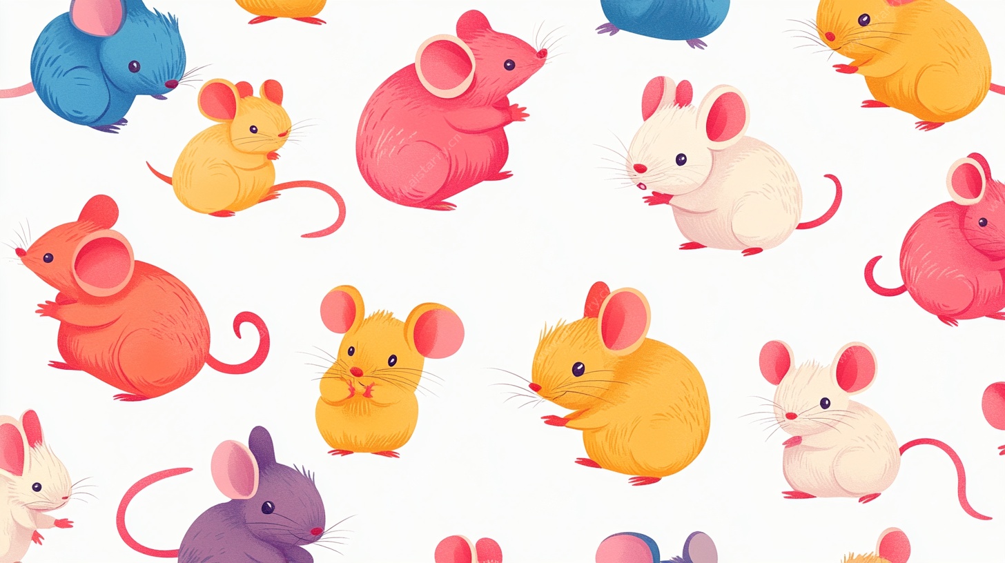 多彩可爱小老鼠无缝图案