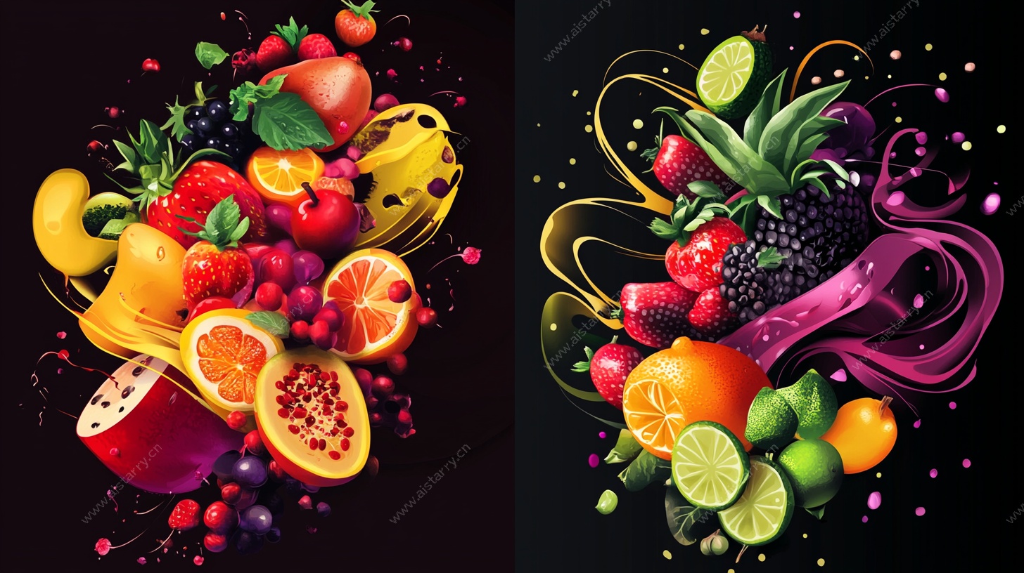 缤纷水果飞溅艺术插画