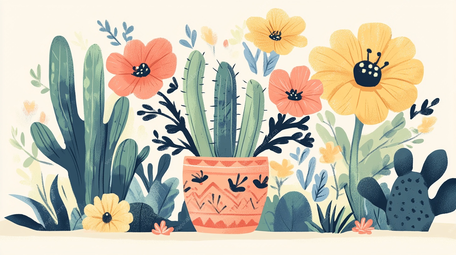 花盆中的多彩仙人掌花卉