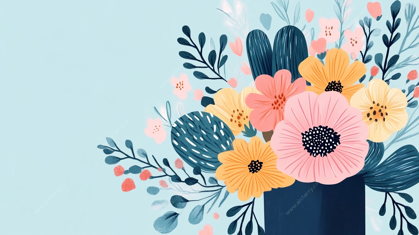 插画花卉花瓶组合图