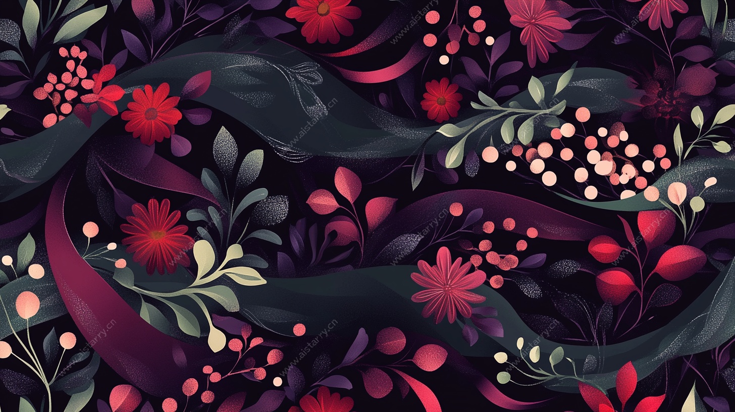 暗夜繁花梦幻植物图案