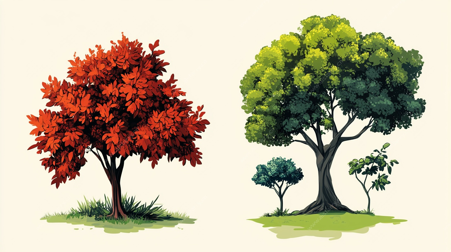 两季树木插画