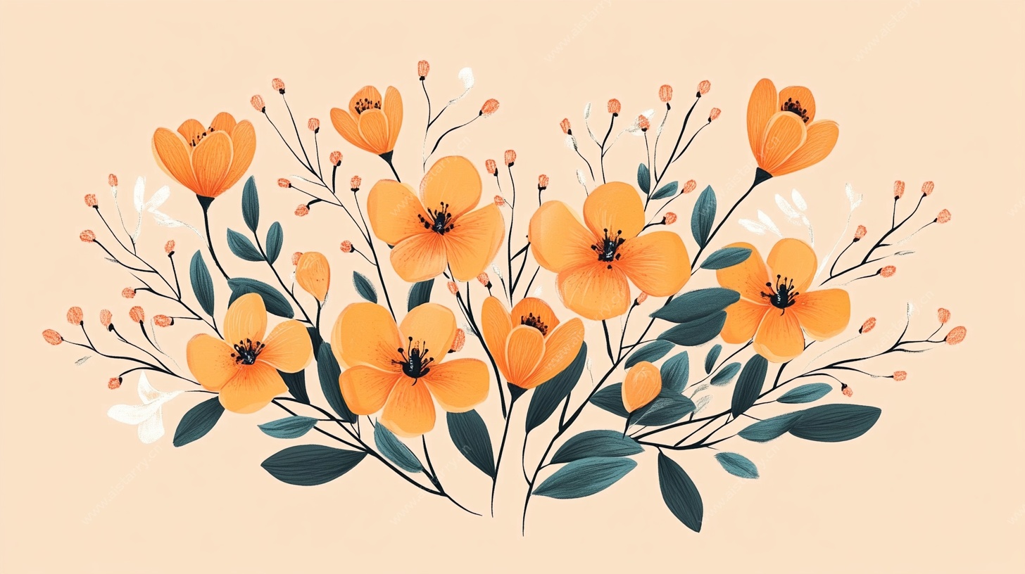 橙色花卉插画装饰图案