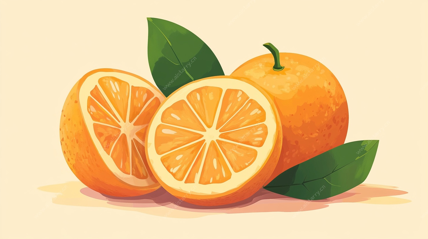 插画鲜橙 清新水果静物图