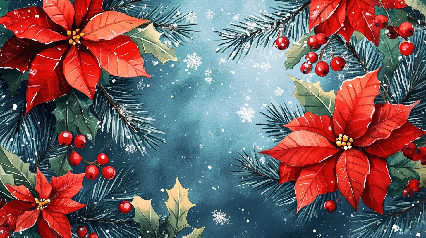 圣诞花卉雪景装饰图