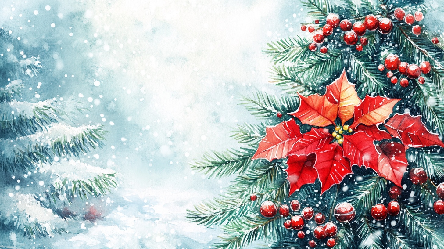 冬日圣诞花卉雪景图