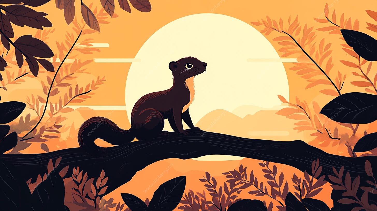 黄昏松鼠静望自然美景