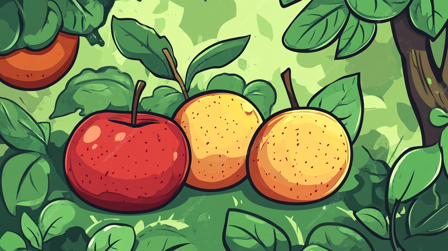 果园中的多彩水果插画