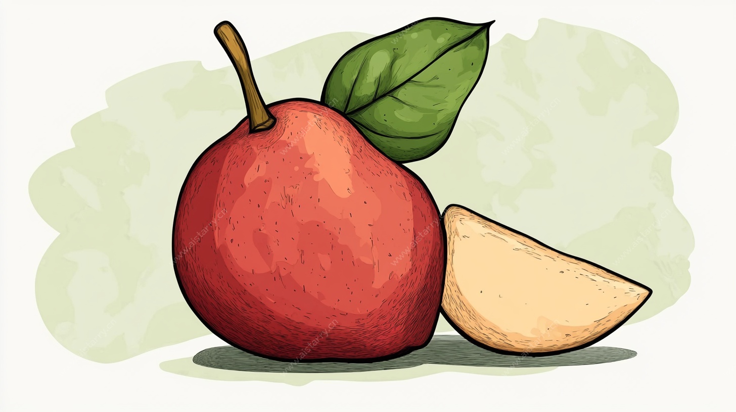 卡通红苹果与切片插画