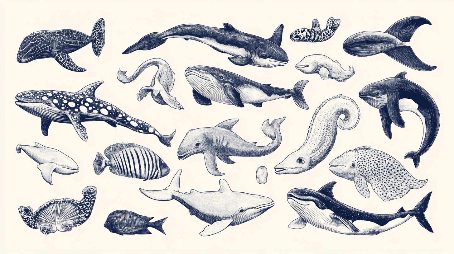 海洋生物手绘插画集合