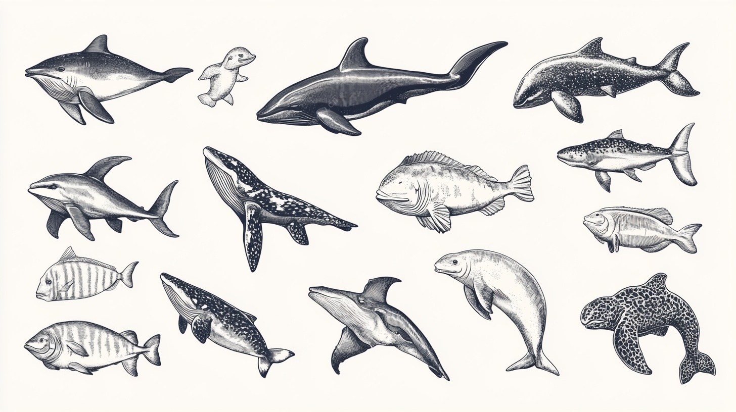 手绘海洋生物集合图